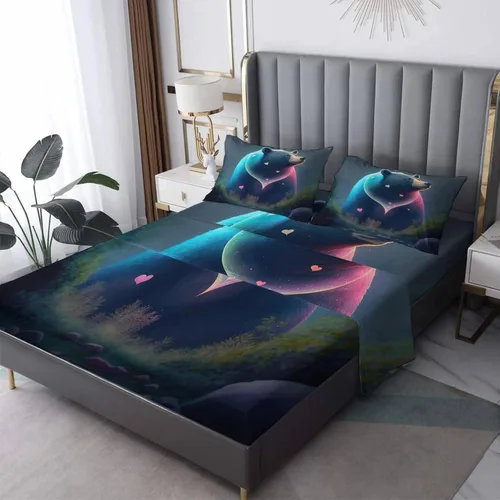 Miniatura 15 de Juego de sábanas de tamaño individual, sábanas de oso – Sábanas y fundas de almohada de microfibra de 3 piezas, juego de sábanas con patrones de Aa
