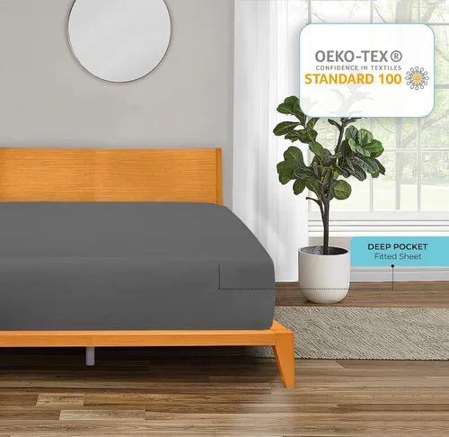 Miniatura 7 de Royale Linens Paquete de 2 sábanas bajeras, sábanas elásticas, sábana bajera tamaño Queen, suave y transpirable, microfibra cepillada de 1800, Gris
