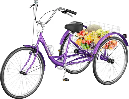 Miniatura 8 de Max4out Triciclo para adultos con cesta grande de 24/26 pulgadas, bicicleta de crucero estable de 3 ruedas para compras, triciclo de playa y ciudad