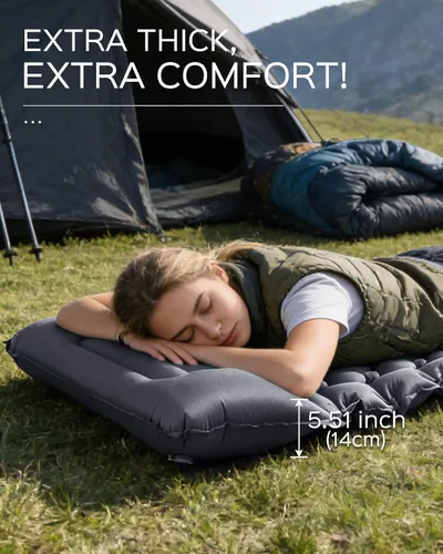 Miniatura 5 de covacure Colchoneta de dormir de 3.9 pulgadas de grosor para acampar con bomba de pie integrada, colchón de aire ultraligero y compacto con almohada