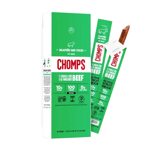 Bocadillos Chomps, palillos de cecina, sin gluten, sin OMG, 100 calorías, para dietas paleo y keto, aprobados para dieta de 30 días, paquete de 10