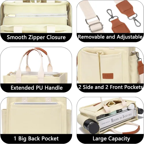 Miniatura 4 de Bolso de mano para mujer con compartimentos, bolso grande de lona para mujer, bolso cruzado de trabajo, portátil, bolsa de libros, bolsos de hombro