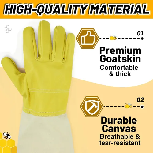 Miniatura 2 de ANPHSIN 2 pares de guantes largos de piel de cabra para apicultores, guantes de cuero protegidos, suministros de apicultura, blanco/amarillo