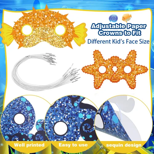 Miniatura 4 de Minatee 24 máscaras para niños bajo el mar, océano, animales, cumpleaños, divertidas máscaras para niños, suministros de fiesta bajo el mar, océano