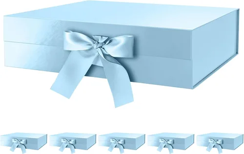 Miniatura 9 de GREEN BEAN Caja de regalo grande con tapa para regalo de 13 x 9.7 x 3.4 pulgadas, caja magnética azul bebé con cinta, propuesta de dama de honor
