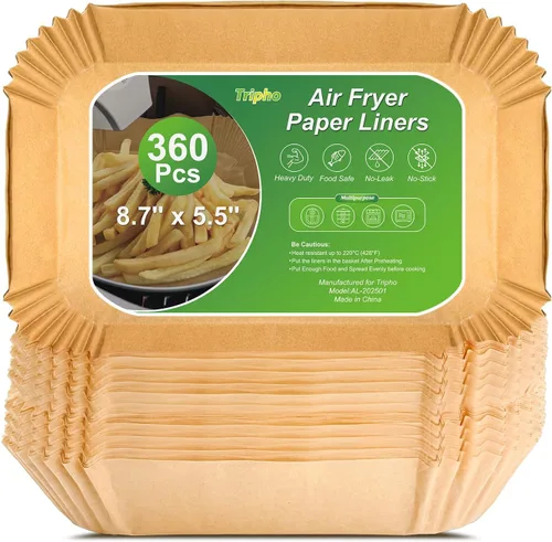 Miniatura 9 de 360 piezas de 16,5 cm de lado forros desechables para freidora de aire, papel de pergamino sin blanquear y resistente para freidora de aire, sin