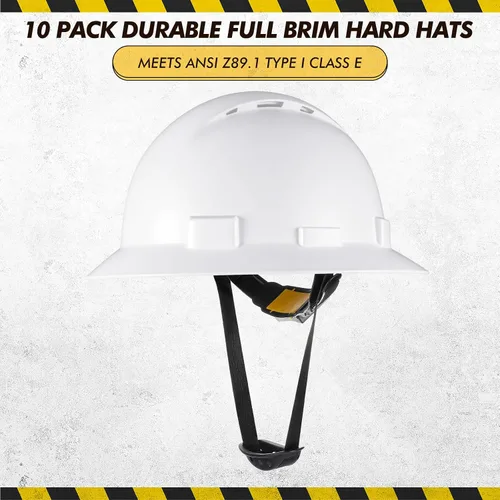 Miniatura 2 de 10 Pack Casco de ala completa, Casco de construcción blanco, Casco de seguridad HDPE con suspensión de trinquete ajustable de 6 puntos para hombres