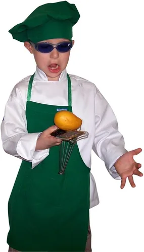 CHEFSKIN Juego de delantal verde Kelly + sombrero de chef disfraz pequeño para niños de 2 a 8 años, el mejor recuerdo de fiesta