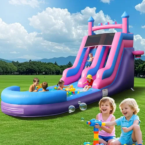 Miniatura 11 de Tobogán acuático inflable para adultos, tobogán acuático 100% de PVC de 21 pies con piscina grande, tobogán ancho con piscina poco profunda