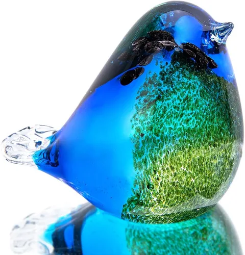 QFkris Qf Figura de pájaro de vidrio soplado hecha a mano de 4" de QFkris, regalo de Navidad, cumpleaños, adornos decorativos para el hogar en azul