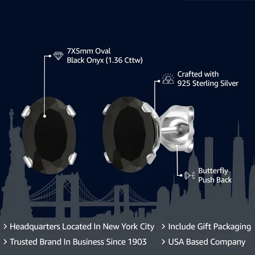 Miniatura 2 de Gem Stone King 925 Sterling Silver Oval 7X5MM Gemstone Birthstone Stud Earrings for Women