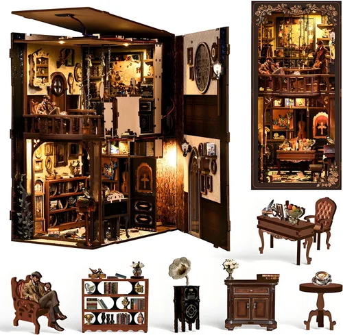 Miniatura 11 de Kits de rincón de libros para adultos, rompecabezas de fantasía 3D, kit de biblioteca con cubierta antipolvo, repositorio de libros de sabiduría