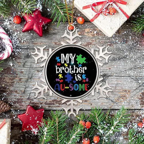 Miniatura 7 de Adornos de Navidad con texto en inglés «My Brother is Autismo», regalo para niños autistas, decoraciones de conciencia sobre el autismo, recuerdo