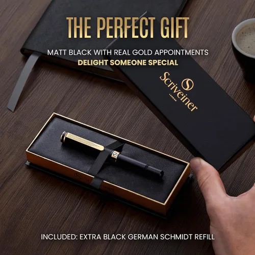 Miniatura 3 de Scriveiner Bolígrafo de Bola Negro EDC de Lujo, Impresionante Bolígrafo de Bola de Bolsillo con Acabado de Oro Real, Gran Regalo para Hombres