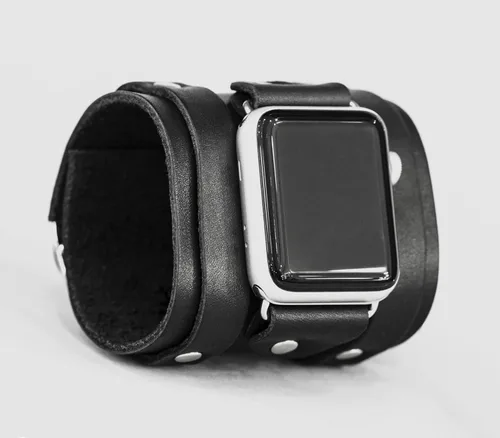 Miniatura 5 de Correa ancha de cuero compatible con Apple Watch de 1.496 in 1.575 in 1.614 in 1.654 in 1.732 in 1.772 in 1.811 in 1.929 in, hecho a mano UA 1715