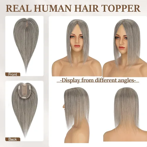 Miniatura 30 de Rich Choices Pelucas con topper de cabello para mujeres, cabello humano real 100% Remy, sin flequillo, para mujeres con adelgazamiento en la parte