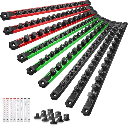 Miniatura 39 de Reniteco Juego de organizador de enchufes magnéticos, 3 piezas de 1/2 pulgada 3/8 pulgadas 1/4 pulgadas de aleación de aluminio con 40 clips Negro