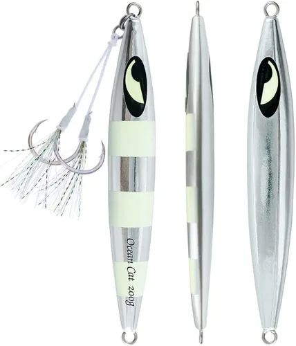 Miniatura 24 de OCEAN CAT Plomo de metal plano de caída lenta pesca señuelos hundimiento vertical cebo de jigging con gancho de mariposa para pesca en agua salada