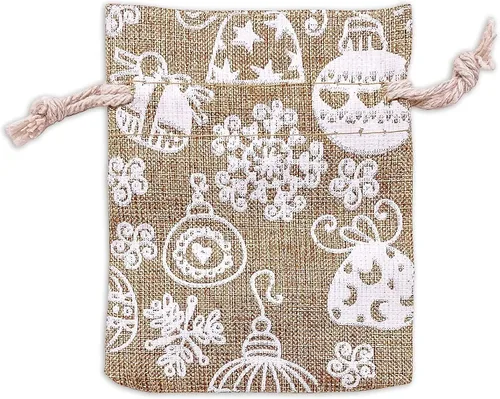 Miniatura 38 de 48 paquetes de 3x4 bolsas de regalo reutilizables de yute y arpillera con cordones (Feliz Navidad, X-Pequeño) - para regalos, favores de fiesta