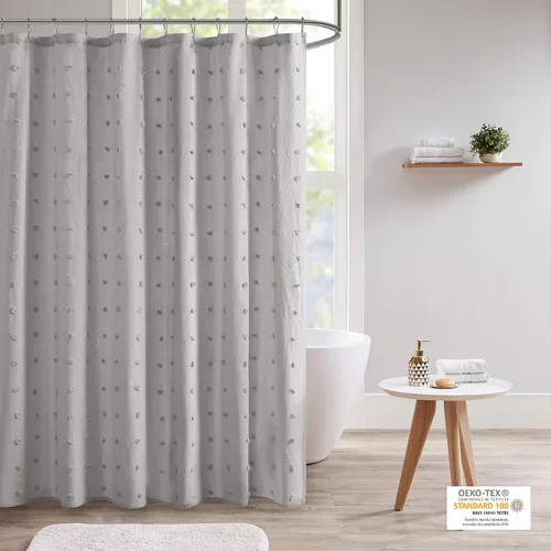 Miniatura 7 de Urban Habitat Brooklyn - Cortina de ducha de tela de algodón jacquard con pompones, lavable a máquina, estilo shabby chic, moderno, decoración