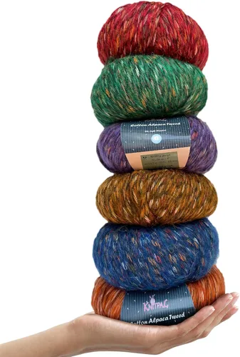 Miniatura 22 de Hilo de alpaca Tweed de algodón para ganchillo, paquete de 4 (588 yardas/7.05 oz), patrones libres, hilo de tweed para tejer, peso de peinado ligero
