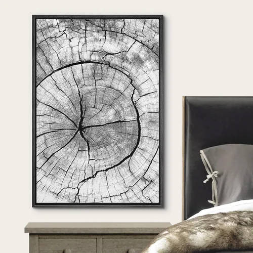 Miniatura 3 de Wall26 - Arte de pared con marco estampado en lienzo, bosque negro y blanco, árbol de madera con detalles de anillo, naturaleza, naturaleza salvaje