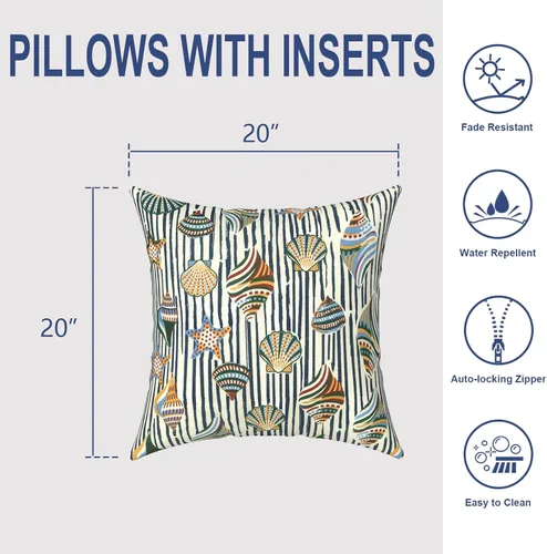 Miniatura 714 de Juego de 2 almohadas para exteriores de 16 x 16 pulgadas, repelentes al agua con interiores, para muebles de patio, hogar, jardín, geometría bohemia
