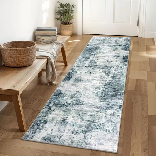 Miniatura 205 de IOHOUZE Alfombra pequeña abstracta de 2 x 3 pies, alfombra de entrada lavable para entrada interior, alfombras con respaldo de goma, alfombra gris
