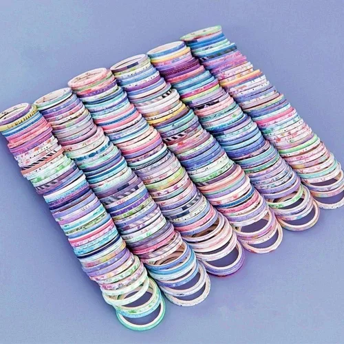 Juego de 100 rollos de cinta washi, cintas adhesivas Washi decorativas delgadas de color dorado de aluminio, 0.039-0.197 in de ancho, algunas cintas