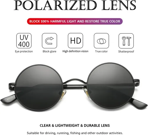 Miniatura 2 de PORADAY Circle Lennon - Gafas de sol polarizadas redondas retro, estilo hippie, gafas de sol de círculo pequeño