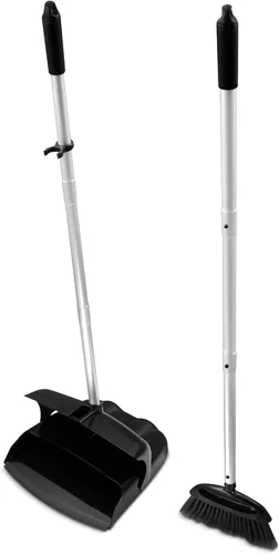 Miniatura 2 de Carlisle FoodService Products Duo-Pan - Juego de escoba y recogedor vertical con cabezal de escoba ajustable para limpieza de suelos, restaurantes