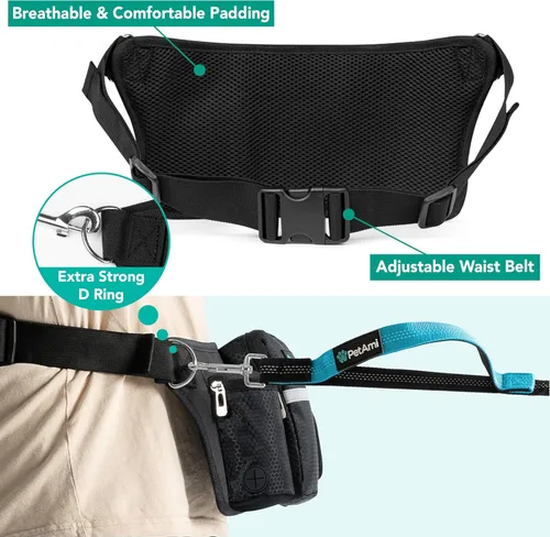 Miniatura 5 de PetAmi Correa de perro manos libres premium para 2 perros, correa de cinturón ajustable para caminar con perro, bolsa de accesorios de mochila