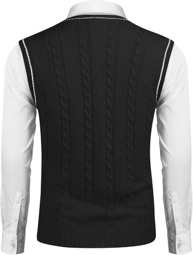 Miniatura 2 de COOFANDY Suéter para hombre, cuello en V, ajustado, casual, sin mangas, tejido trenzado