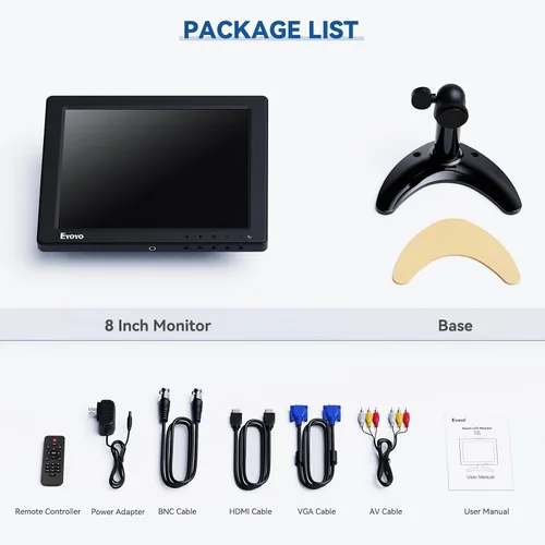 Miniatura 8 de Eyoyo Monitor pequeño de 8 pulgadas, pantalla de cámara de seguridad mini IPS de 1024x768 4:3 con soporte de entrada HDMI VGA AV BNC y control
