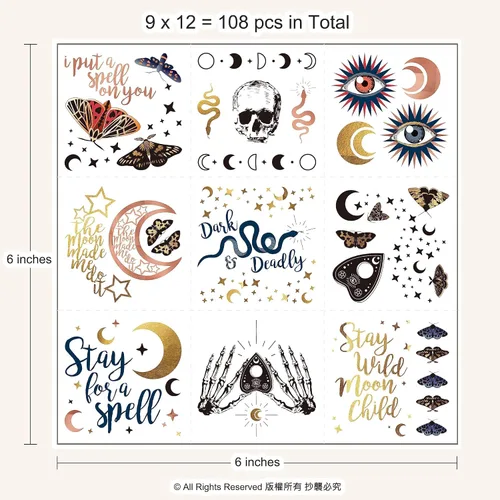 Miniatura 2 de Cheerland Tatuajes de Halloween, esqueleto, tatuajes temporales, negro y blanco, gótico, recuerdos de fiesta de cumpleaños, tatuajes de temperatura