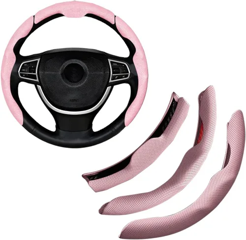Miniatura 11 de Funda para volante de automóvil, de piel napa de 15 pulgadas, juego de 3 protectores antideslizantes para volante de automóvil, ajuste universal