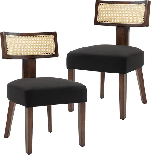 Miniatura 7 de ZJhome Juego de 2 sillas de comedor tapizadas de ratán, sillas de comedor de estilo moderno de mediados de siglo con estructura de madera dura Marco