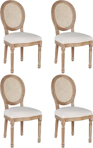 Miniatura 16 de Polar Aurora Juego de 2 sillas de comedor con respaldo cuadrado de tela beige con patas de madera maciza y marco para cocina francesa de campo