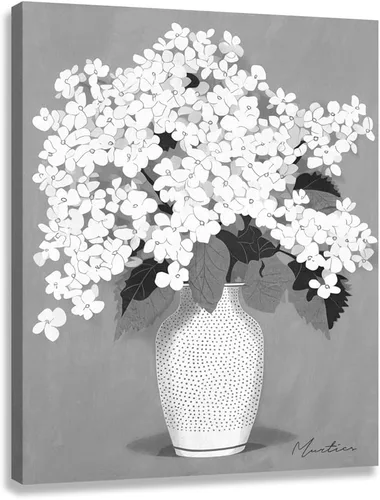 Miniatura 15 de Cuadro de flores para sala de estar, arte de pared floral azul y blanco sobre lienzo con detalles dorados para decoración de dormitorio gris, 32 x