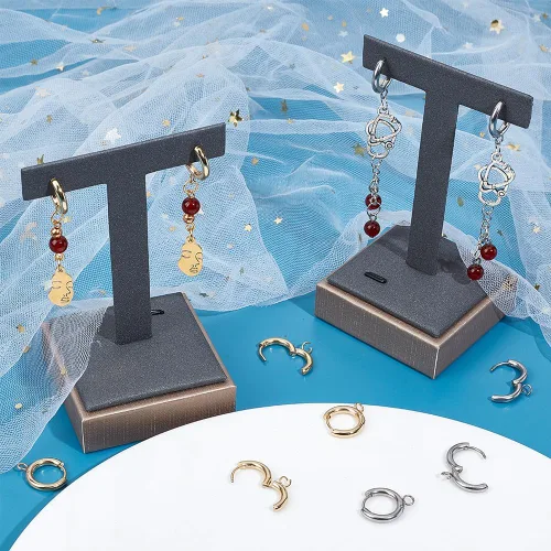 Miniatura 4 de UNICRAFTALE 12 piezas de 2 colores de 0.591 in de diámetro real chapado en oro de 24 quilates 201 de acero inoxidable 201 aretes de aro con bucles