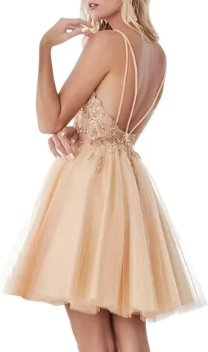 Miniatura 3 de Teens Sparkly Beaded Homecoming Dresses Juniors Lace V Neck Short Prom Dresses Tulle Ball Gowns
