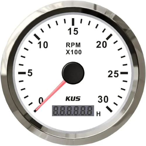 Miniatura 11 de Kus Tacómetro de 3.346 in RPM REV Contador con medidor de horas 8000RPM con retroiluminación 12V/24V (8K-Negro+Acero Inoxidable)