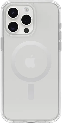 OtterBox Funda transparente para iPhone 15 Pro MAX (solamente) de la serie Symmetry (transparente), se ajusta a MagSafe, ultra suave, bordes