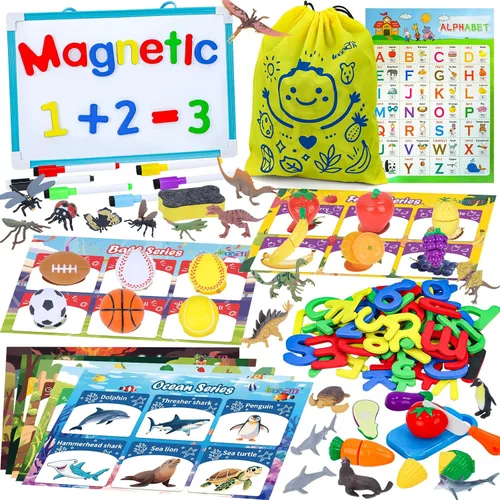 Juguetes de clasificación para niños de 3 a 5 años, 7 juegos temáticos a juego con pizarra blanca magnética, motricidad fina Montessori y práctica