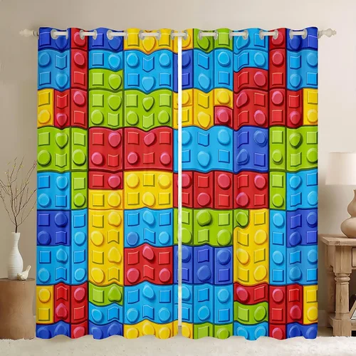 Miniatura 12 de Feelyou Cortinas de ventana de bloque de construcción para dormitorio, 38 pulgadas de ancho x 45 pulgadas de largo, 2 paneles de estilo ladrillo