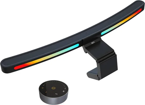 Miniatura 8 de Barra de luz curva para monitor ONWAY con control remoto inalámbrico, barra de luz para monitor con atenuación automática y base para cámara