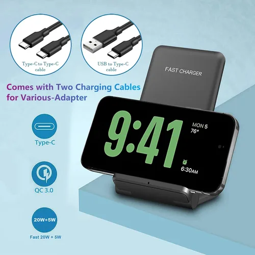 Miniatura 4 de Cargador inalámbrico 2 en 1, soporte de carga inalámbrica rápida plegable de 20 W, compatible con iPhone 17/16/16 Pro/15/14/X/AirPods, estación
