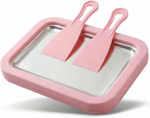 Miniatura 10 de Kit de máquina de helado enrollado, bandeja de rollo de helado con 2 raspadores, no requiere electricidad, placa de congelación de acero inoxidable