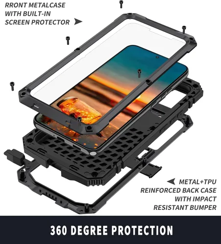 Miniatura 4 de Simicoo Samsung S22 - Funda de metal con protector de pantalla y protector de cámara, resistente a los golpes, con soporte, cubierta completa