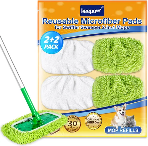 Miniatura 10 de KEEPOW Paños de barrido en seco reutilizables compatibles con Swiffer Sweeper, paños de trapeado húmedos lavables, almohadillas de trapeador